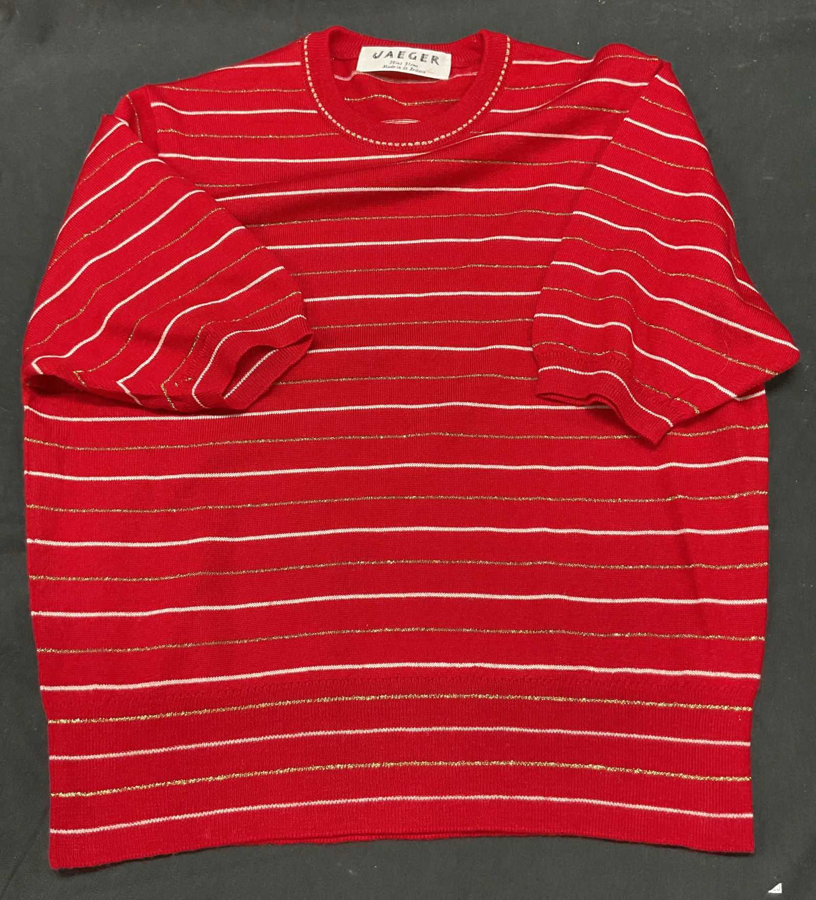 Vtg Jaeger Red Wool Striped Tshirt Great Britain (1 of 7)