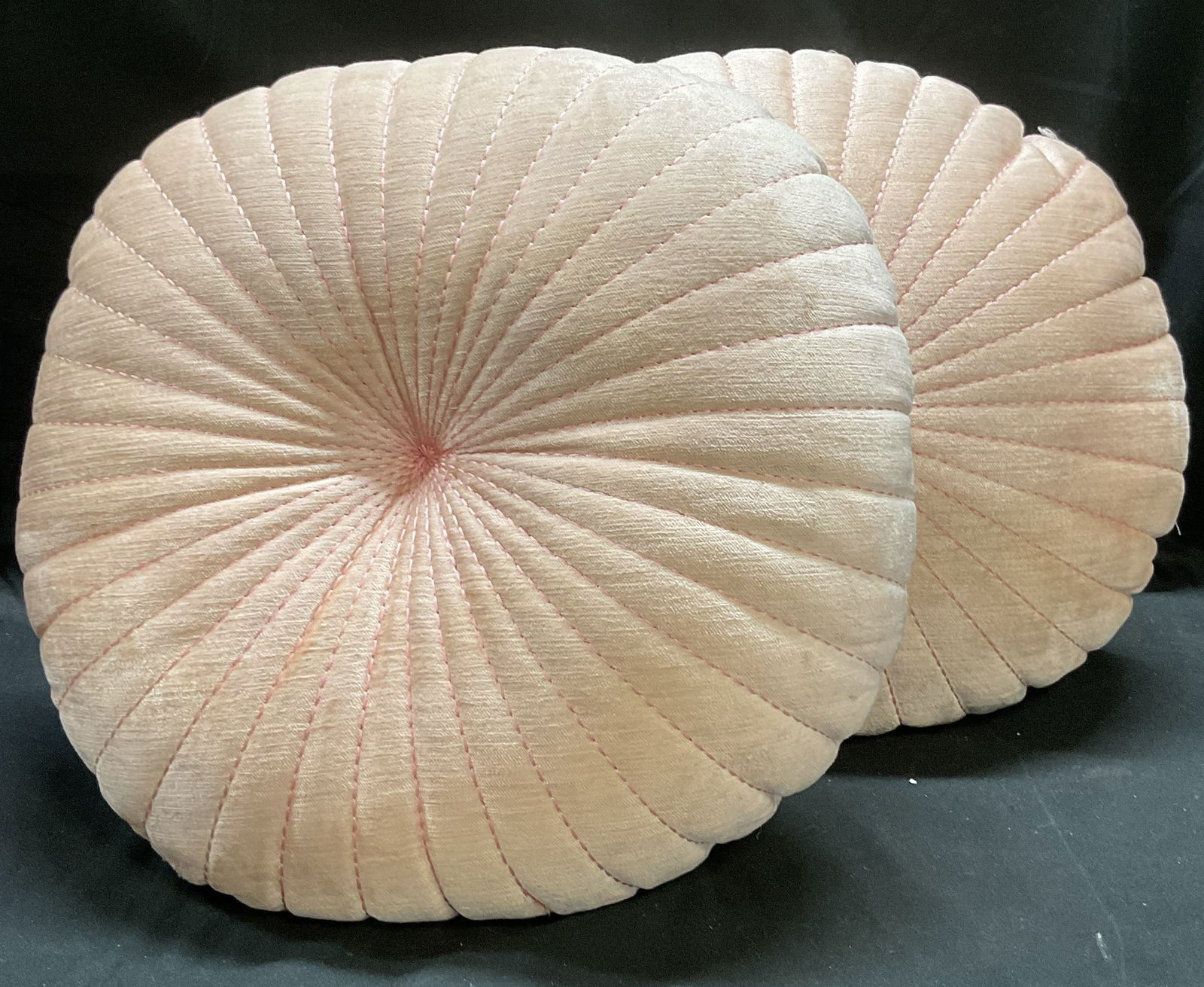 Pair Round Pink Chenille Throw Pillows (1 of 6)