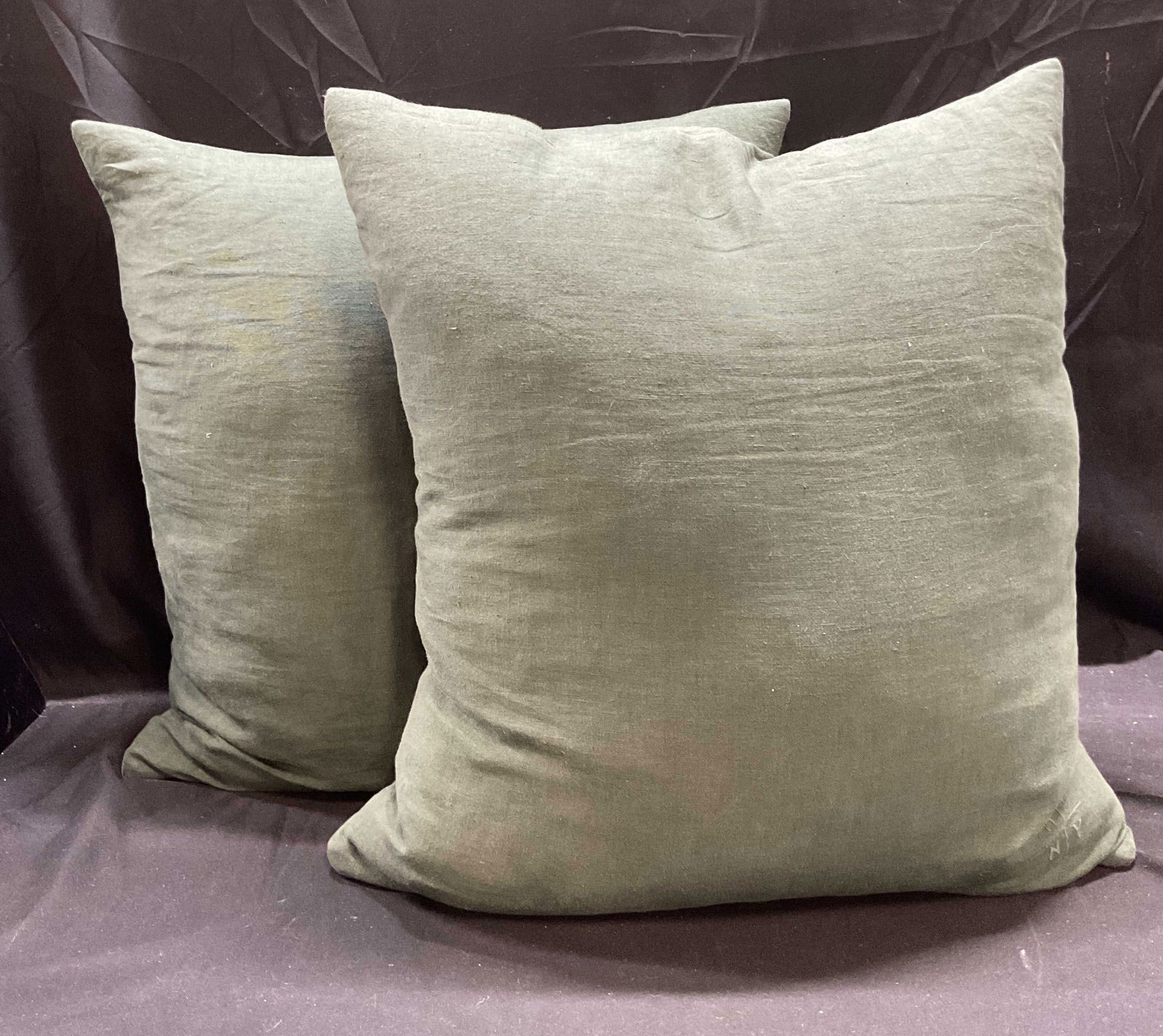 Pair H NY Green Cotton Duck Feather Pillows (1 of 6)