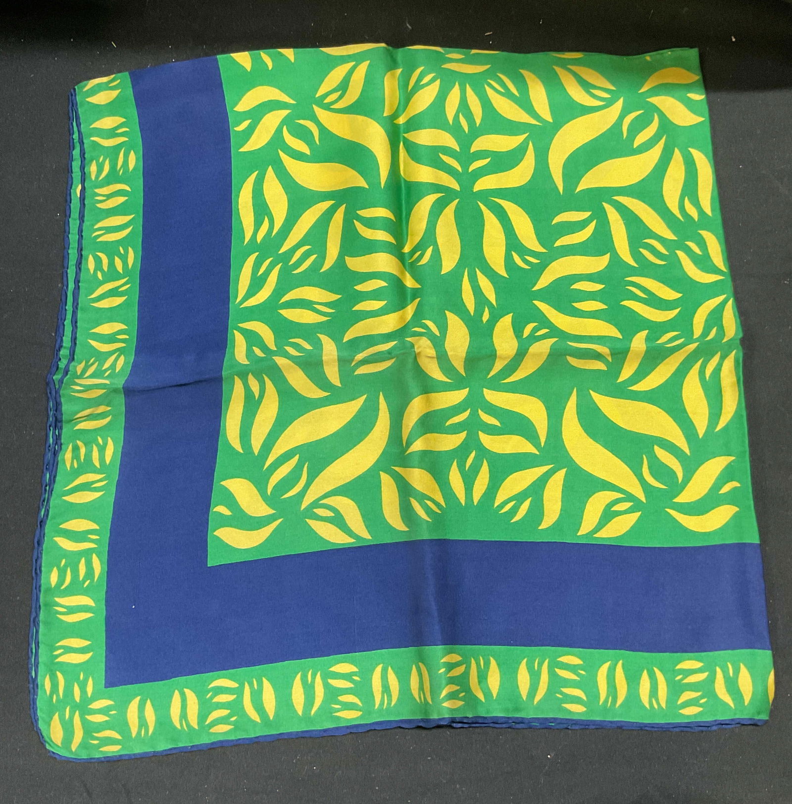 Vintage Green Blue Botanical Print Silk Scarf (1 of 6)