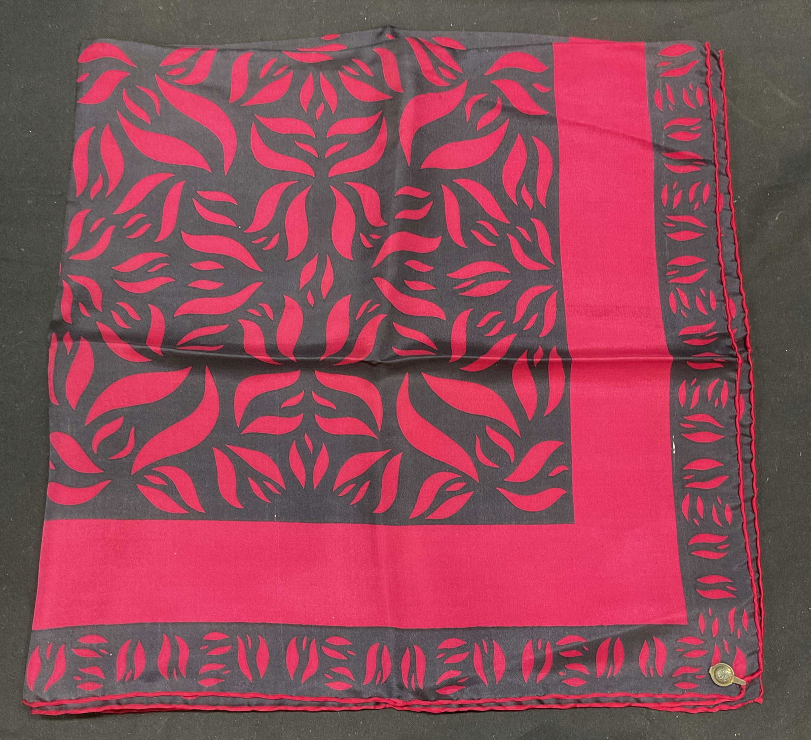 Signed Magenta Black Botanical Print Silk Scarf (1 of 7)