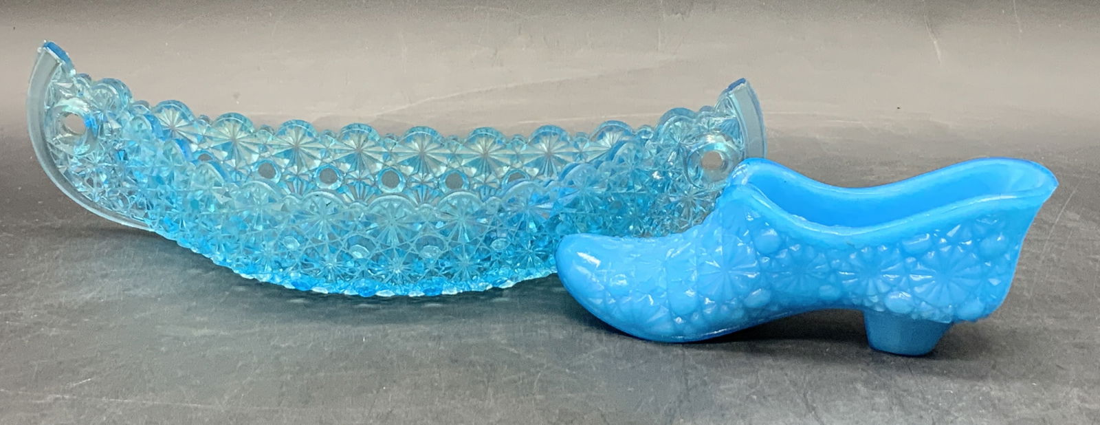 Lot 2 Vintage Blue Glass Vessel & Shoe Figural (1 of 10)