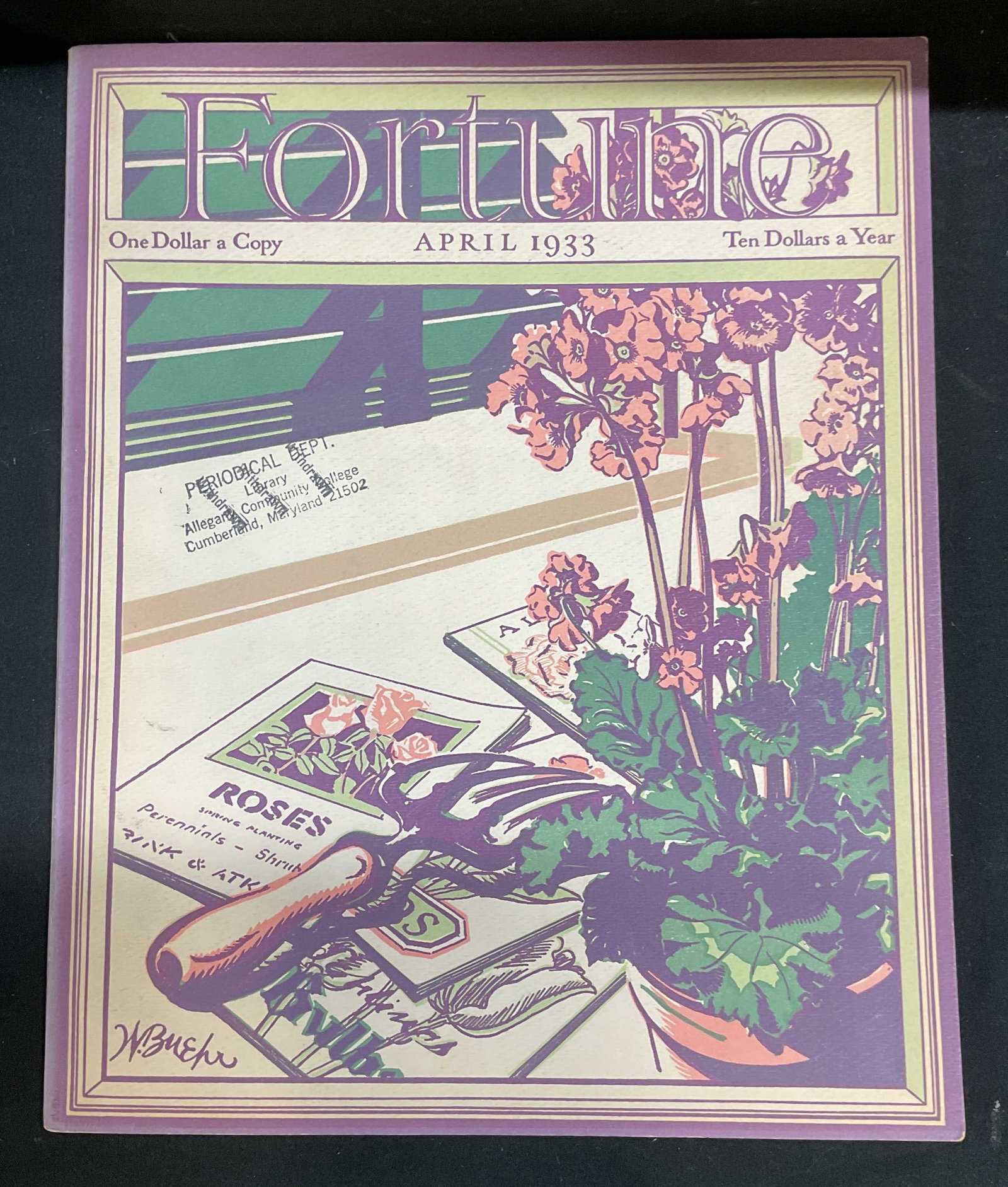 Fortune Magazine April 1933, Walter Buehr, Illustr: Softcover copy of fortune Magazine. April 1933 issue. American global business and economy magazine. Cover artwork by Walter Buehr. Contains illustrations, articles, and advertisement of the period. M