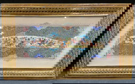 Framed Persian Miniature Hunt Scene Painting