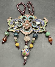 Vintage Cloisonne & Natural Stone Bead Pendant