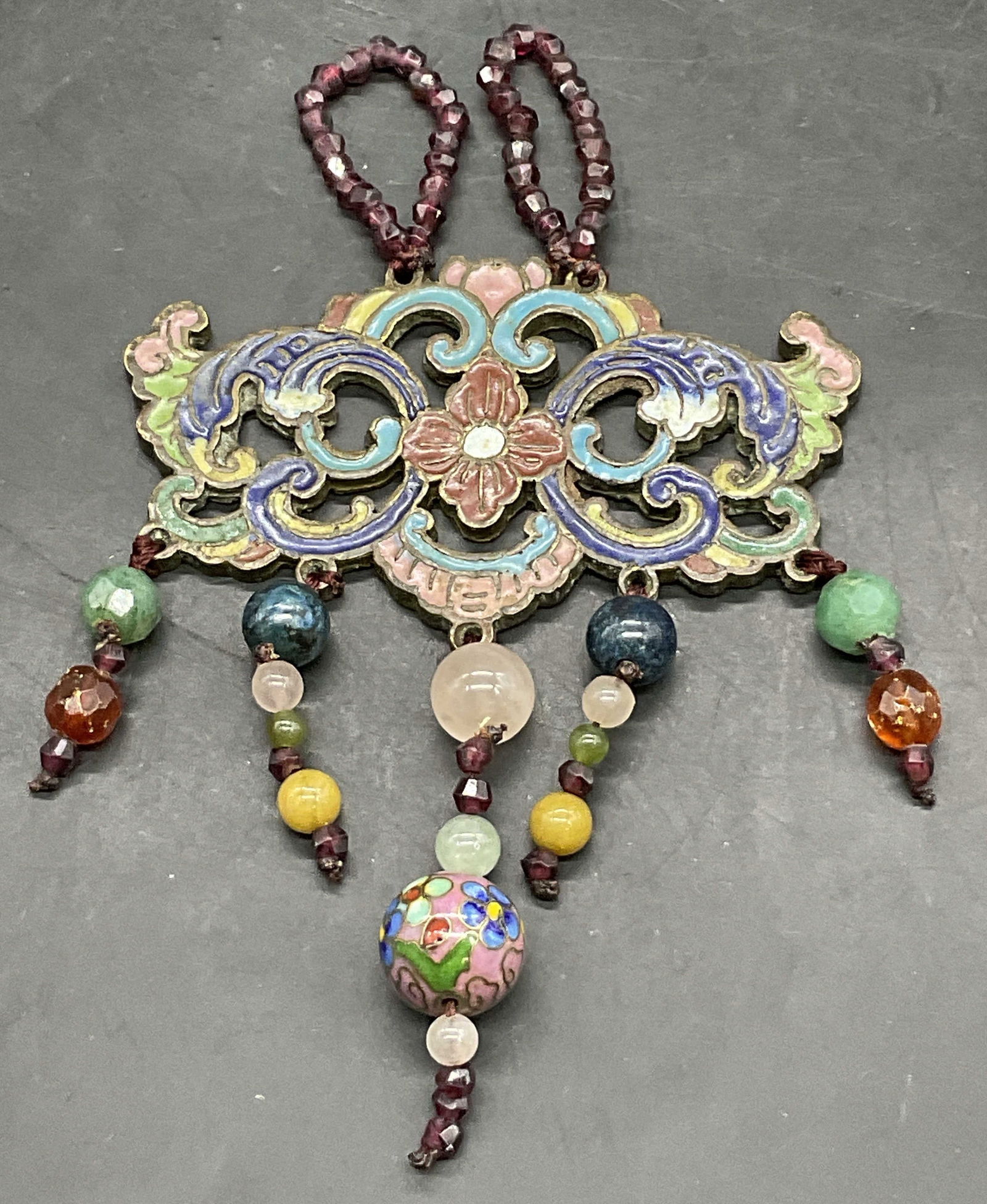 Vintage Cloisonne & Natural Stone Bead Pendant (1 of 10)