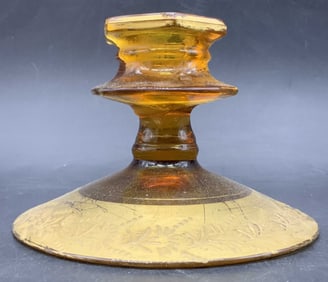 Vintage Amber Glass Gilt Accent Candlestick