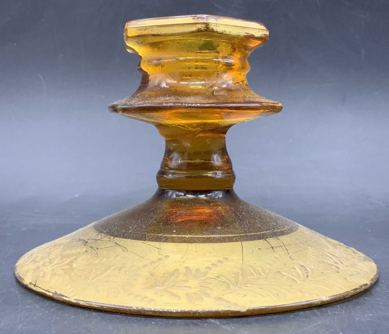 Vintage Amber Glass Gilt Accent Candlestick (1 of 7)