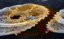 Vtg Gold Tn Petitpoint Floral Lipstick Holder