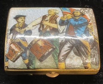 Vtg Enamel Americana Pill Box Contact Case
