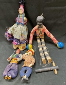 Lot 4 Vtg Handmade Doll Puppet Rattle Toy