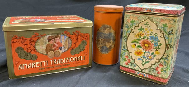 Lot 3 Vintage Assorted Tins W Lids