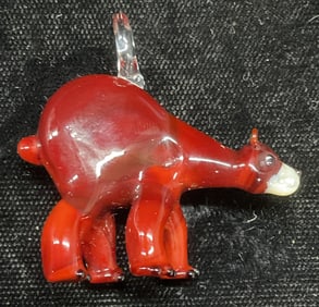 RJ Murano Red Art Glass Bear Pendant, Italy