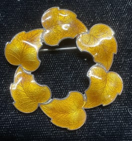 Vintage Gold Tone Enamel Leaf Brooch