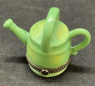 Vtg Ceramic Watering Can Pill Trinket Box