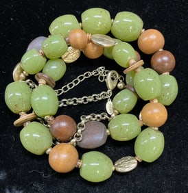 Chicos Gold Tone Green Chunky Bead Necklace