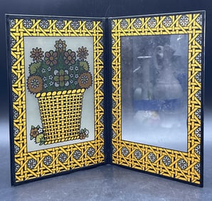 Vntg Glass Floral Motif Frame / Tabletop Accessory