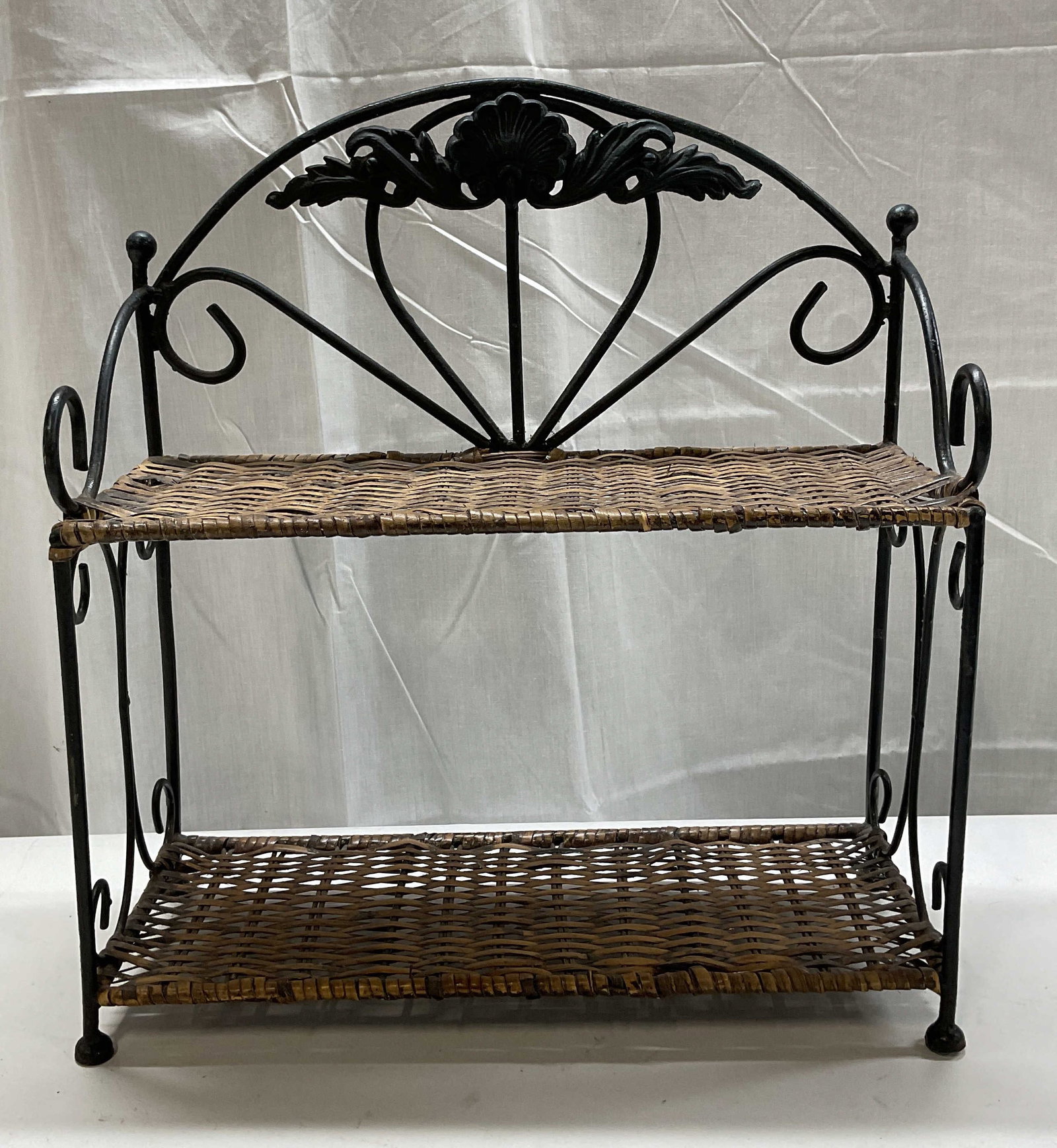 Wicker & Black Metal Frame 2 Tier Shelf (1 of 7)