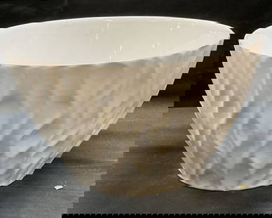 Signed White Ceramic Textured Bowl: Signed white ceramic bowl with textured surface. Signed on underside. Measures approx 10.25 x 6 inches. Some wear including chipping observed. Ceramic bowl, white bowl, textured bowl, homewares, home