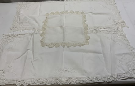 Lot 3 White Embroidered Table Cloths