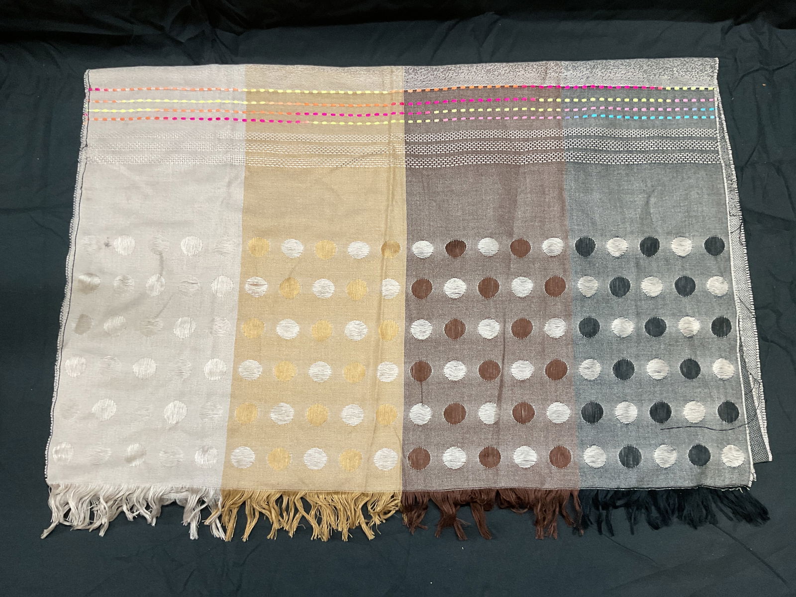 Multicolor Beige, Tan, Grey Wool Scarf (1 of 6)