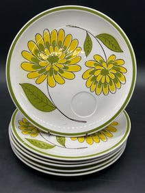 6 JAMES ROBERTS Signed Cera Stone Floral Plates