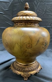 Composite Floral Urn W Lid & Feet 14.25in H