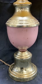 Vntg Pink & Gilt Metal Tbl Lamp W Shade