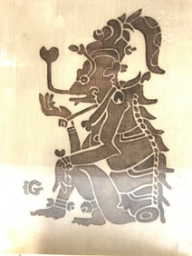Vintage Mayan Rubbing Of Seated Tribal Figure