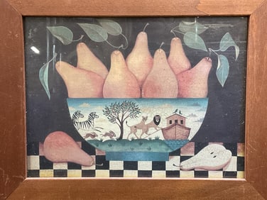 Framed Still Life Pears Noahs Ark Lithograph