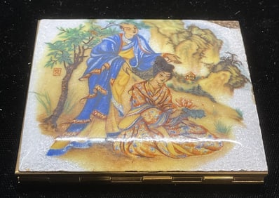 Vtg Schildkraut Asian Cloisonne Hand Mirror