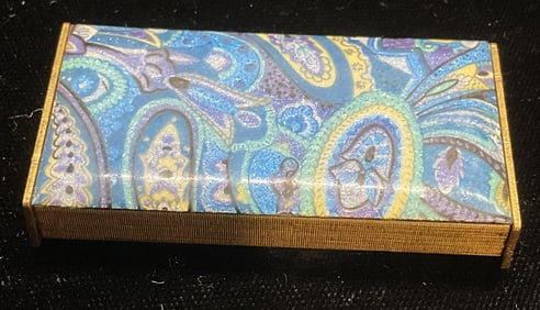 Vtg Gold Tn Blue Enamel Paisley Trinket Box