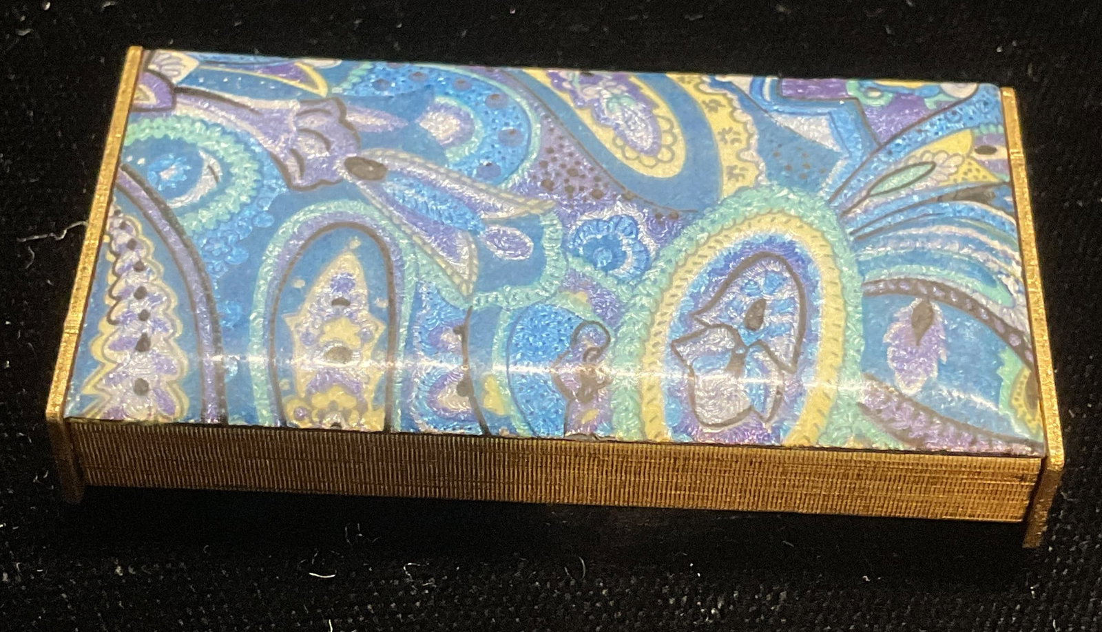 Vtg Gold Tn Blue Enamel Paisley Trinket Box (1 of 6)