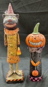 Lot 2 Halloween Whimsical Folk Art Statues