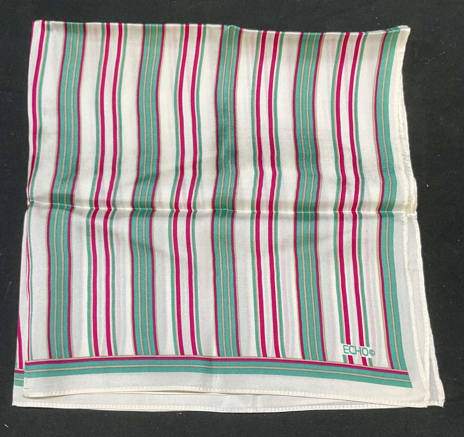 Vtg Echo Green Red White Striped Silk Scarf (1 of 6)