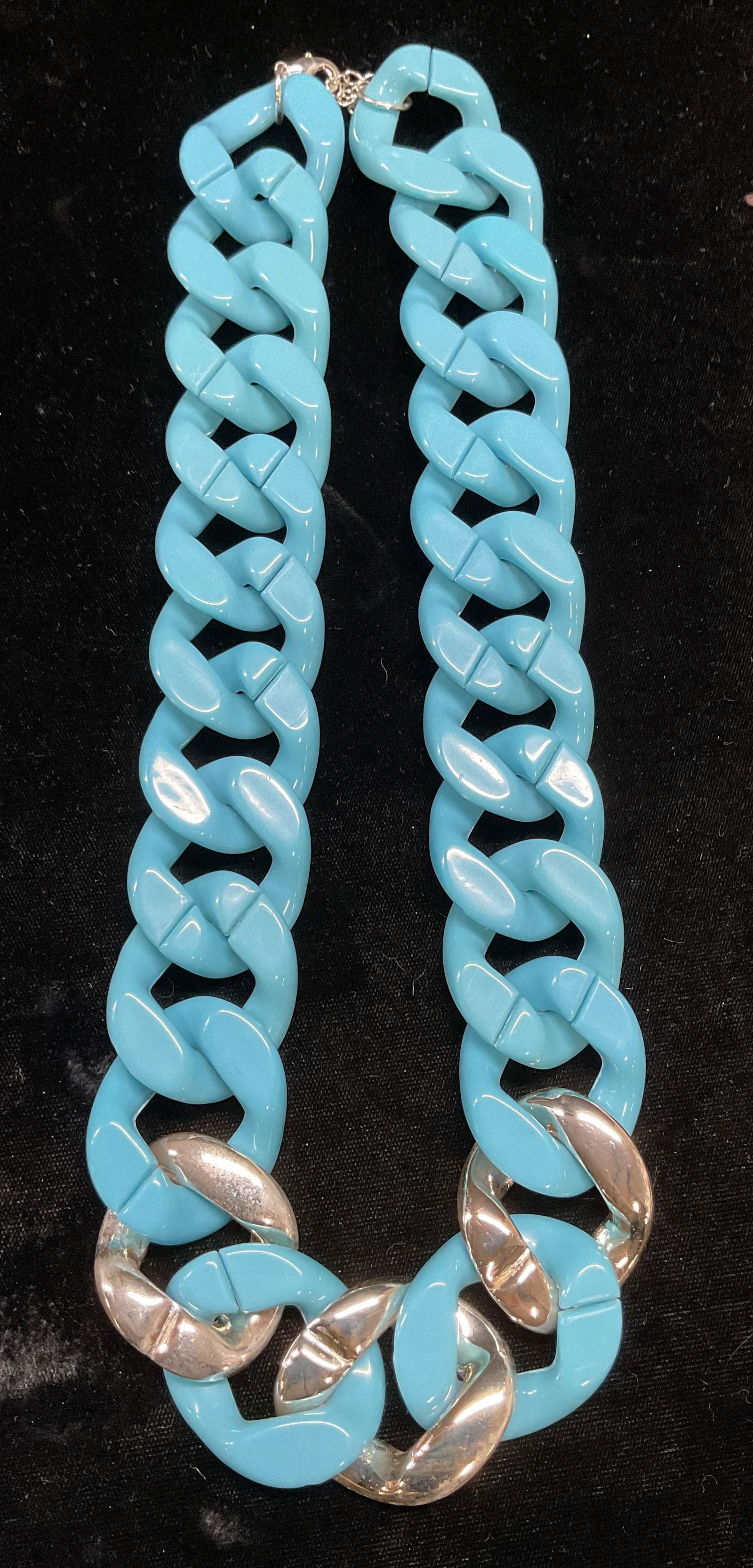 Vtg Chunky Turquoise Tn & Silver Tn Chain Necklace (1 of 6)