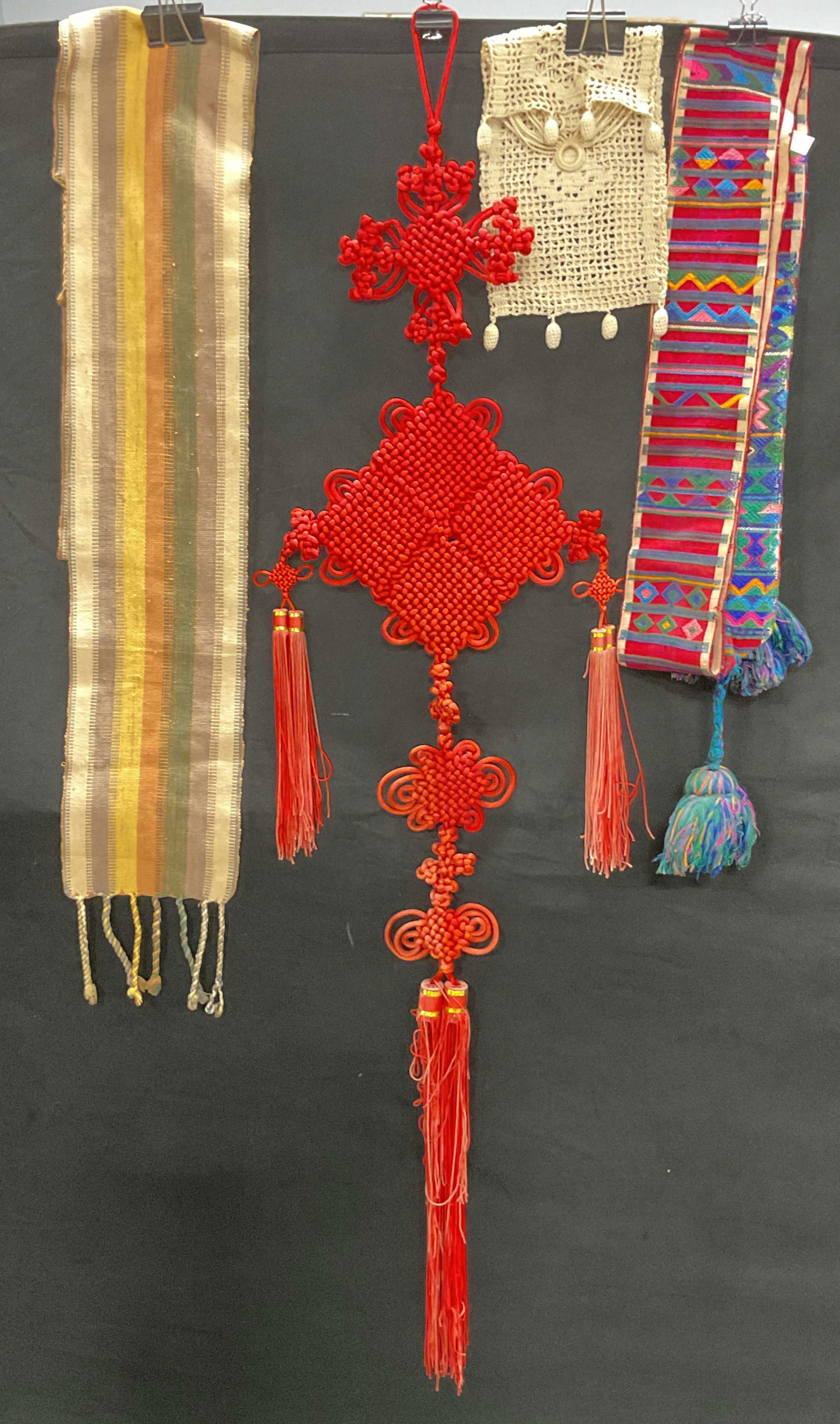 Lot 4 Vtg Scarves Chinese Knot Tassel Hang Bag (1 of 6)