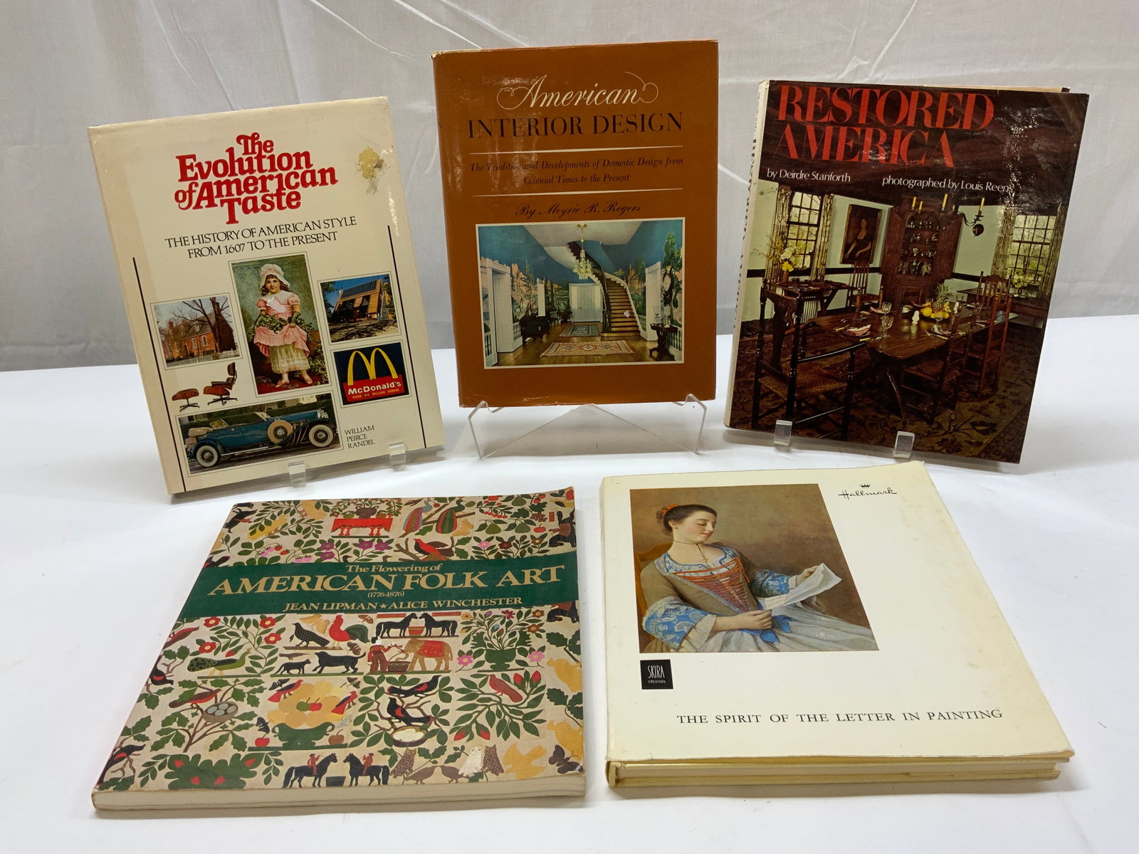 5 Folk Art & More 1970s Illustrated Books LIPMAN+: 5 Folk Art & More 1970s Illustrated Books LIPMAN+ 5 hardcover vintage books including, Restored America by Deidre Stanforth, The Spirit of the Letter in Painting by Jean Leymarie, The Flowering of Ame