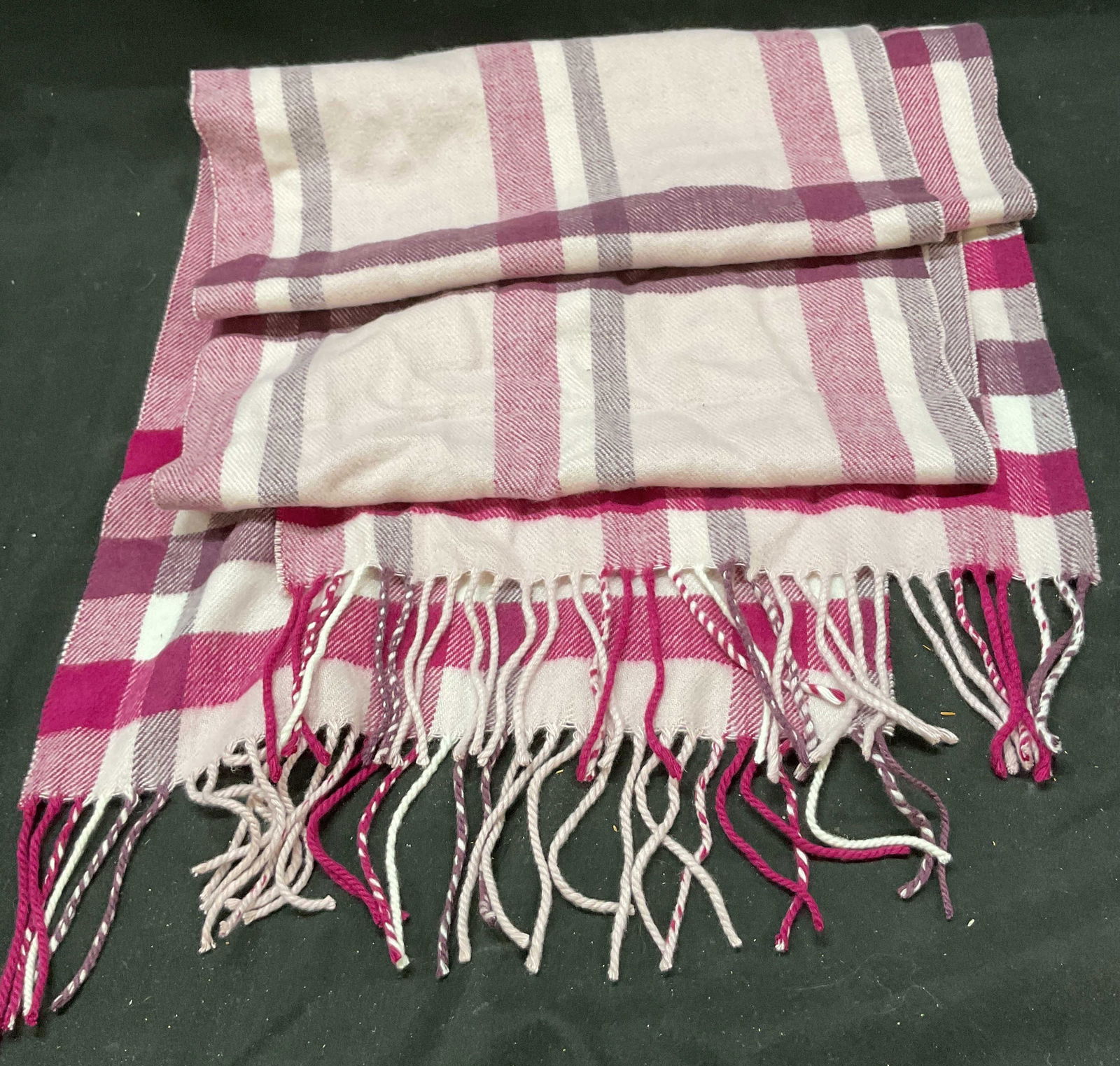 Vtg Cashmere Purple Plaid Fringed Scarf Scotland (1 of 6)