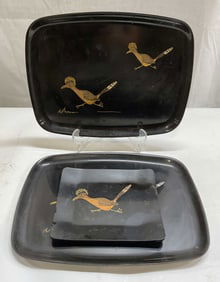 3 COUROC Lacquer Serving Plates Dessert Plate USA