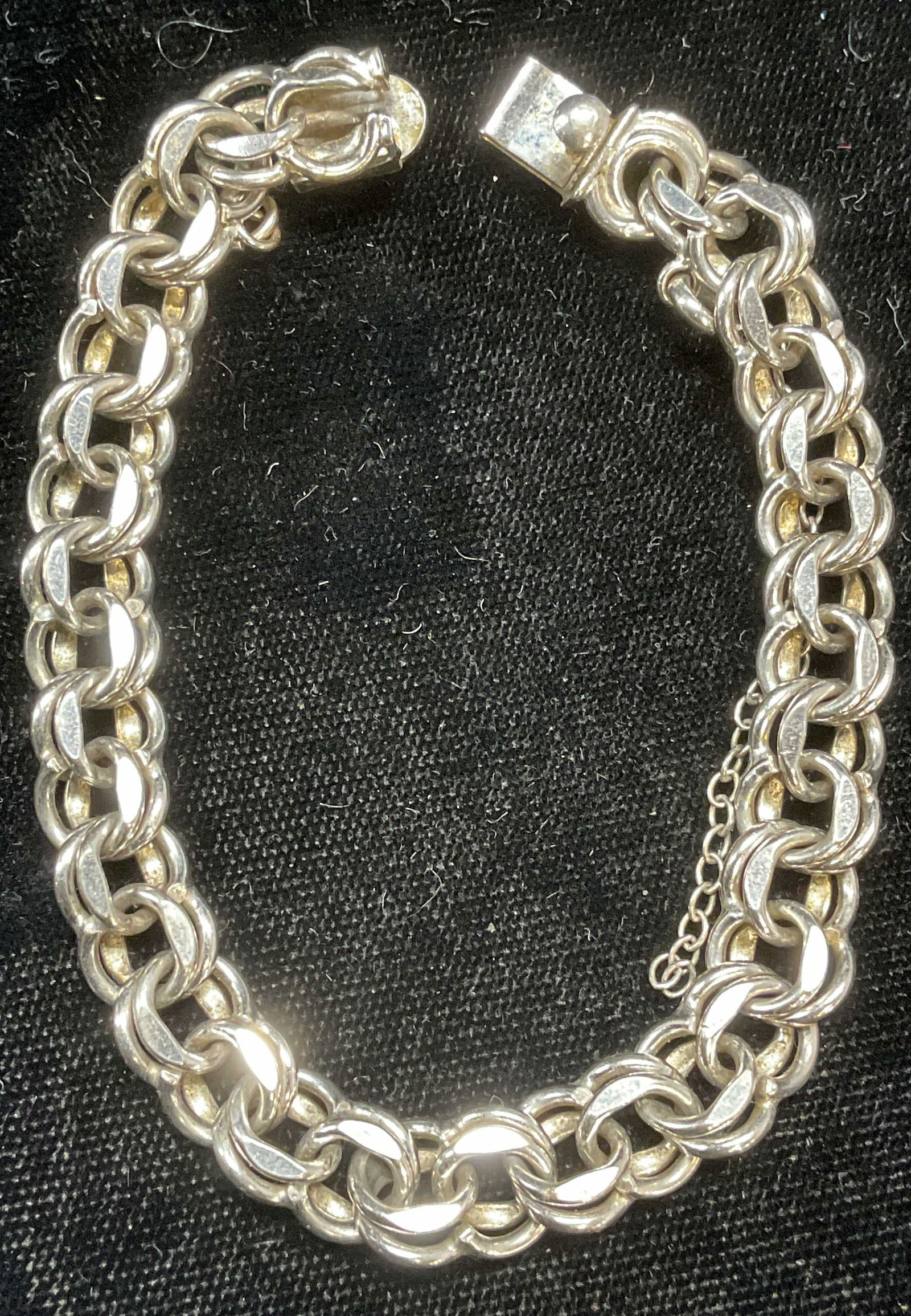 Vtg Signed Sterling Silver Double Chain Bracelet (1 of 7)