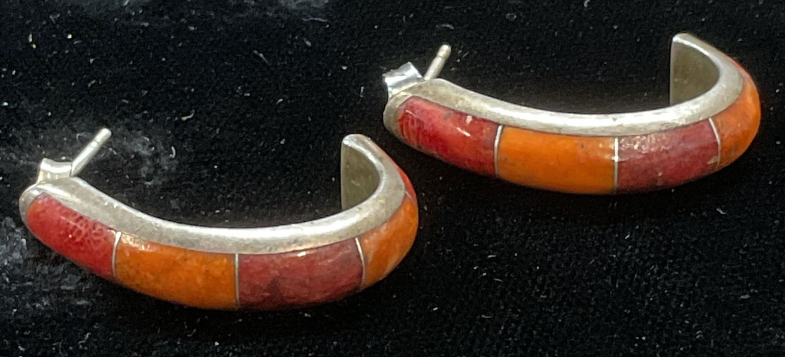 Vintage Silver Tone Coral Half Hoop Earrings (1 of 6)