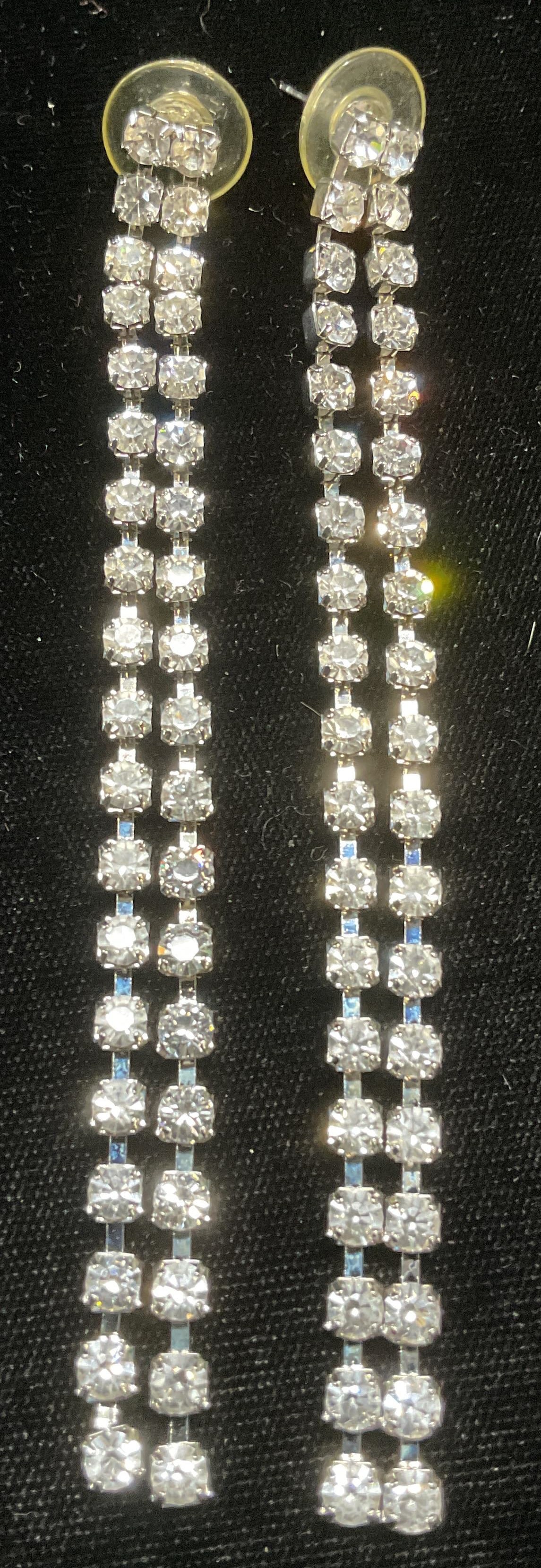 Vintage Silver Tone Crystal Earrings, 4.5 In L (1 of 6)