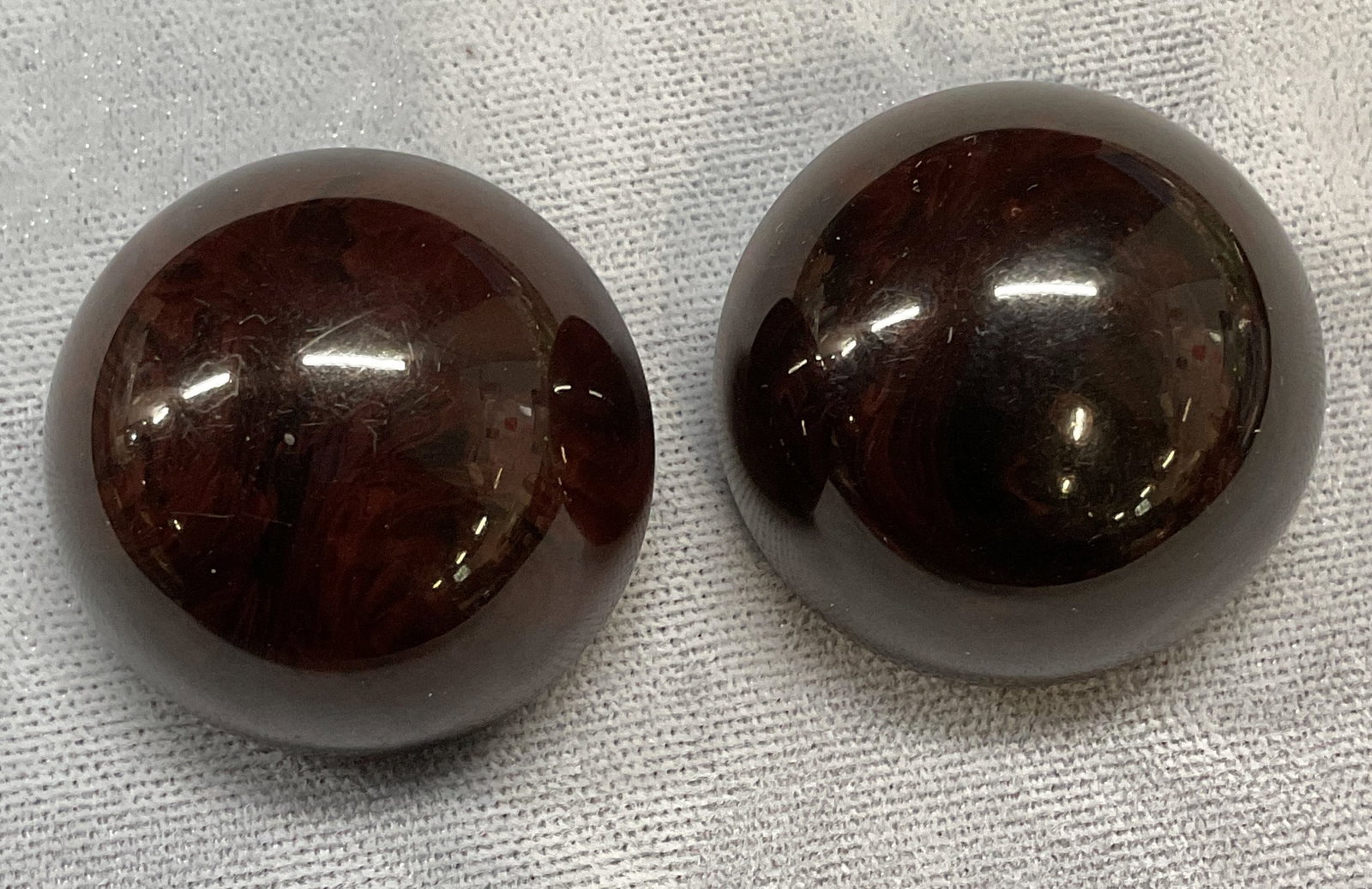 Vintage Chunky Amber Stud Earrings: Vintage chunky round amber stud earrings. Measure approx 1 inch wide. Fluoresce under UV light. Some wear including scratching observed. Jewelry, fine jewelry, estate jewelry, cocktail jewelry, fashio