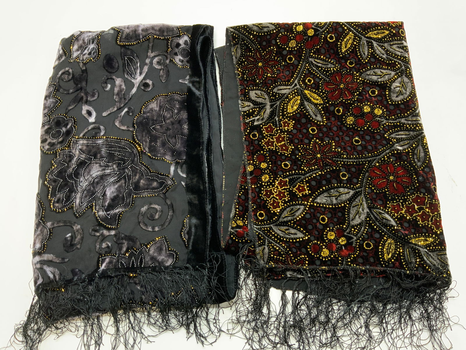 2 Ornate Floral Velvet W Embellishments Scarves (1 of 7)