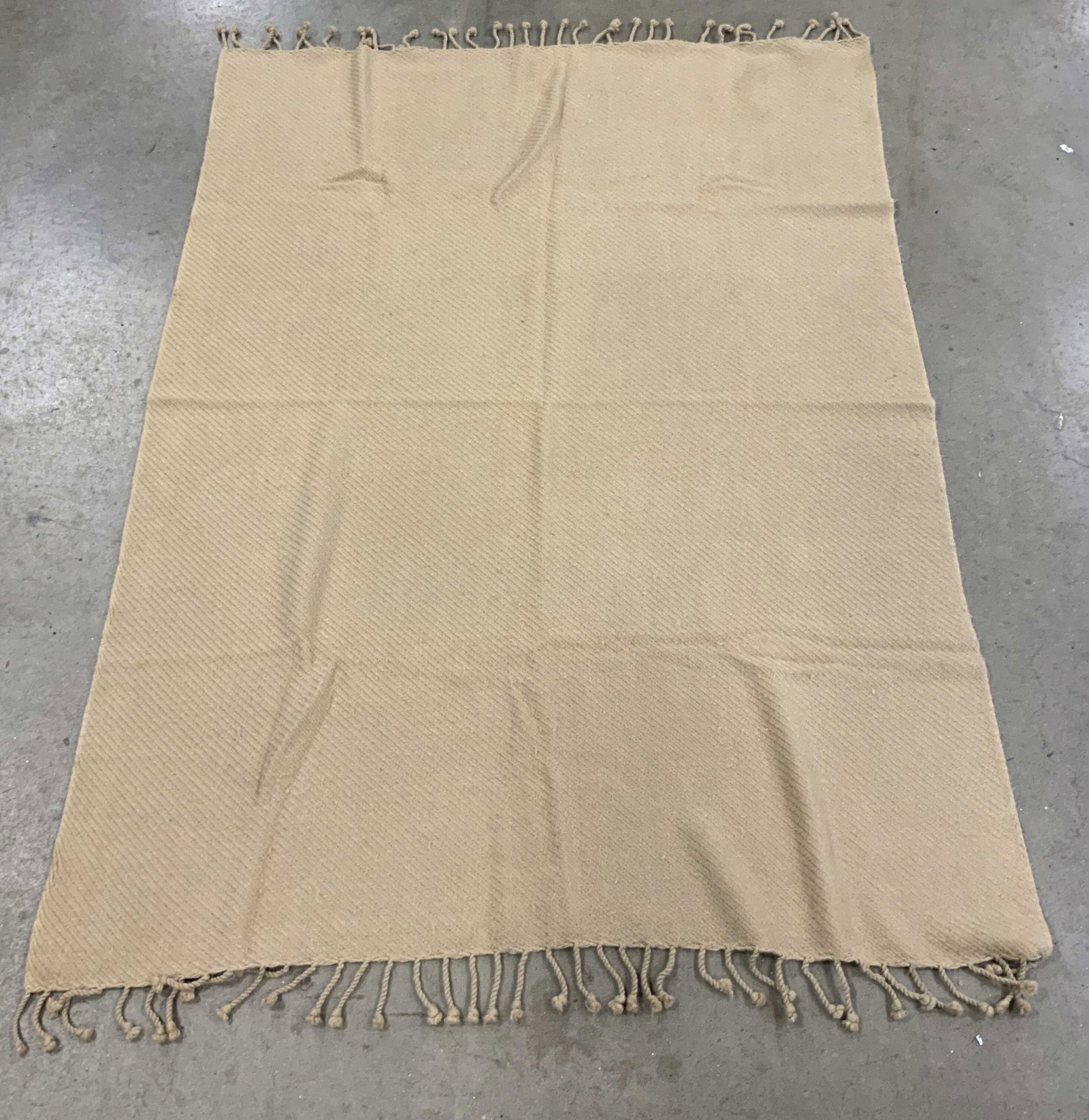 HIMALAYA Cashmere Throw Shawl W Fringes Beige: Tag reads HIMALAYA . 100% CASHMERE. Shawl is beige toned with braided fringes at edges. Piece is cashmere as stated on tag. Piece measures approximately. 66 inches long 47 inches wide. Shawl, throw bl