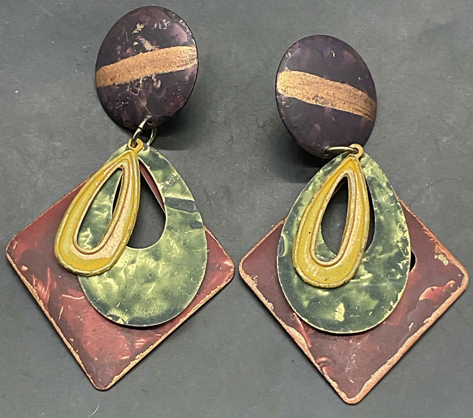 Vintage Hand Painted Metal Geometric Earrings (1 of 6)
