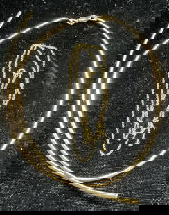 Lot 2 MA 10k Gold Necklace, 14k Gold Chain: Lot of 2 gold necklaces. Signed MA 10k gold omega chain necklace. 14k gold dainty chain necklace. Both marked gold. Both pieces need repair. Total weight of both pieces 3.1 dwt. Some wear including sc