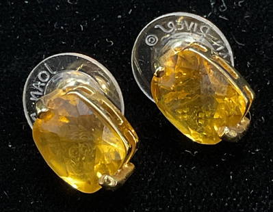 Vintage Joan Rivers Gold Tone Crystal Earrings: Vintage Joan Rivers gold tone yellow crystal stud earrings. Signed on backings. Measure approx .5 x 3/8 inches. Some wear including scratching observed. Jewelry, estate jewelry, costume jewelry, cockt