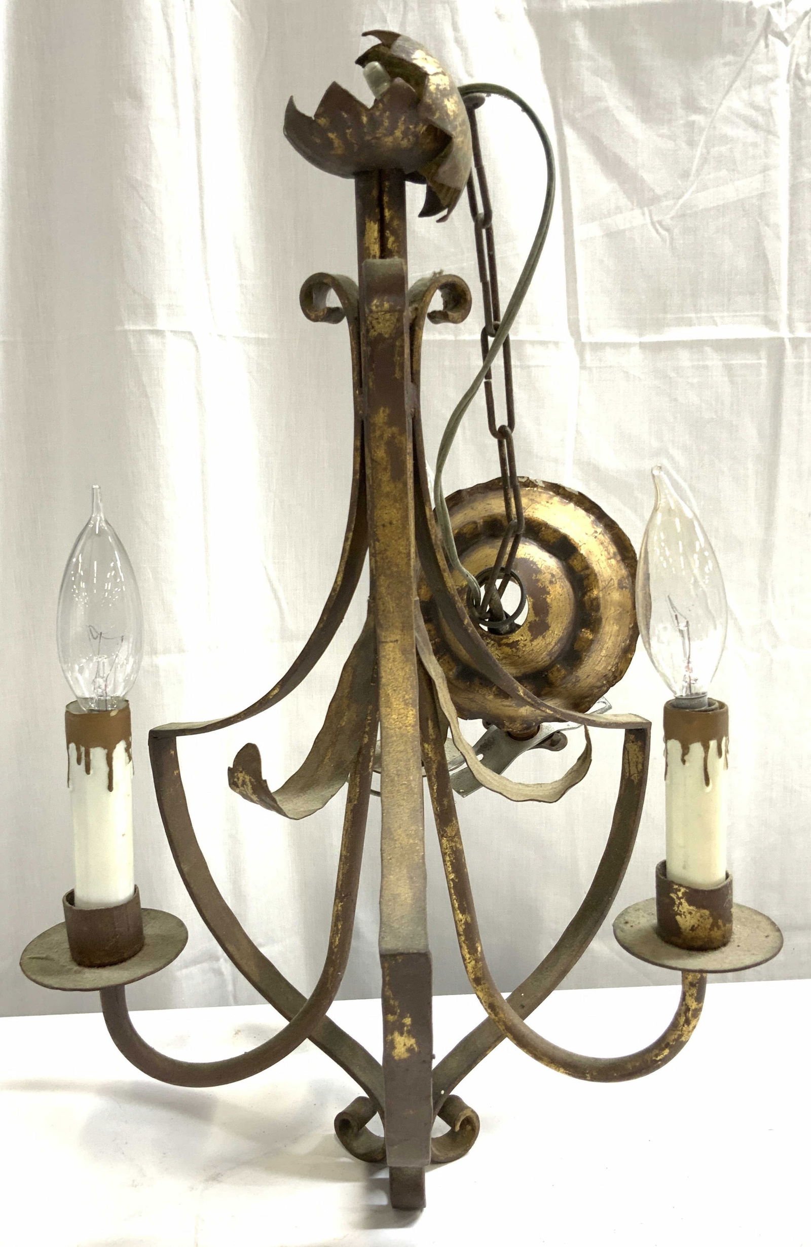 Vintage 3 Arm Gilt Metal Chandelier (1 of 7)